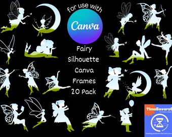 Canva Frame bundle Fairy, Canva Frame template, Create your own Fairy sublimation PNG files, Commercial use, Fairy Silhouette Canva template