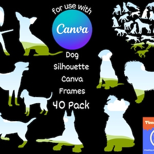 Canva template Frames dog,  Drag and drop photo Canva template, Dog png bundle, Commercial use,