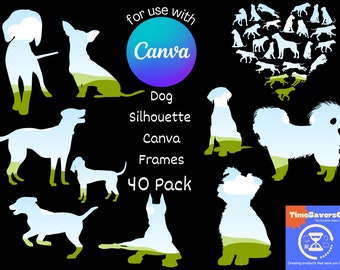 Canva template Frames dog,  Drag and drop photo Canva template, Dog png bundle, Commercial use,