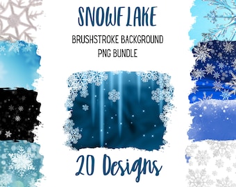 Snowflake Background PNG bundle, Winter background sublimation file, snowy png bundle, brushstroke background bundle, Snowflake sublimation