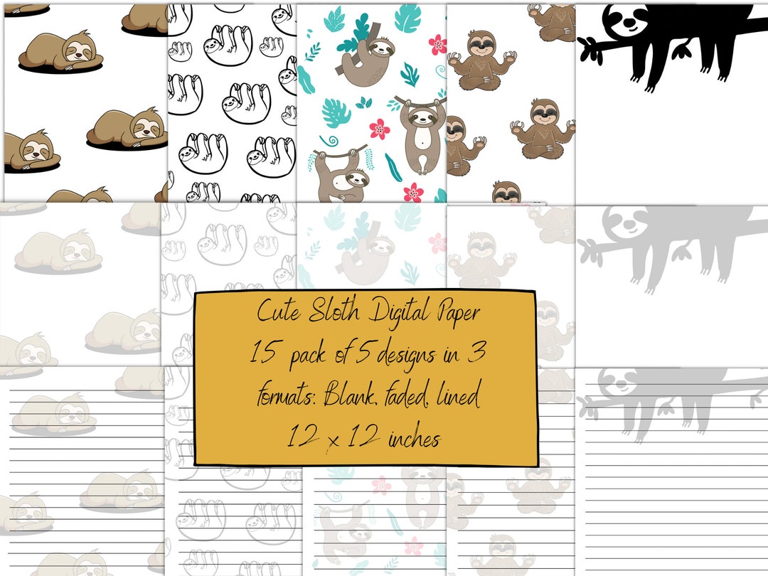 Sloth Digital Paper Sloth Digital Paper, Sloth Digital 12x12 in Printable Paper, Scrapbook ...