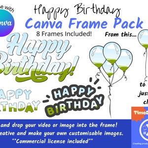 Happy Birthday Canva Element bundle, Drag and drop photo Canva template, Birthday Custom Clipart, Happy Birthday PNG maker, Commercial use