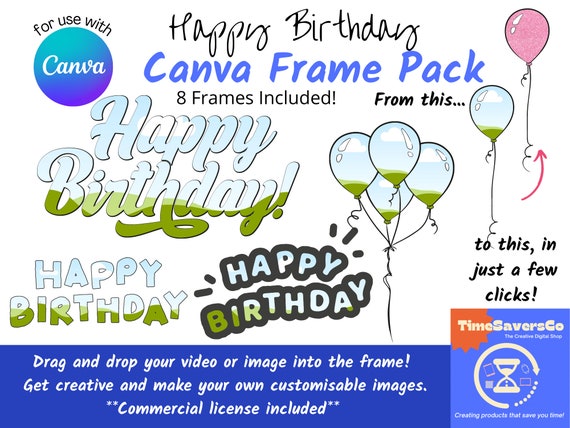 Happy Birthday Canva Element bundle, Drag and drop photo Canva template, Birthday Custom Clipart, Happy Birthday PNG maker, Commercial use