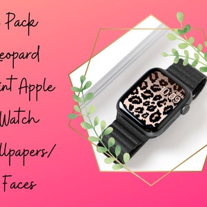 K&ouml;nnte beinhalten: Drei Packungen mit Leopard-Print-Apple-Watch-Hintergrundbildern/Zifferbl&auml;ttern. Das Zifferblatt der Uhr zeigt ein Leopard-Print-Design in einem Schwarz-Gold-Farbschema. Die Uhrzeit ist 10:09.