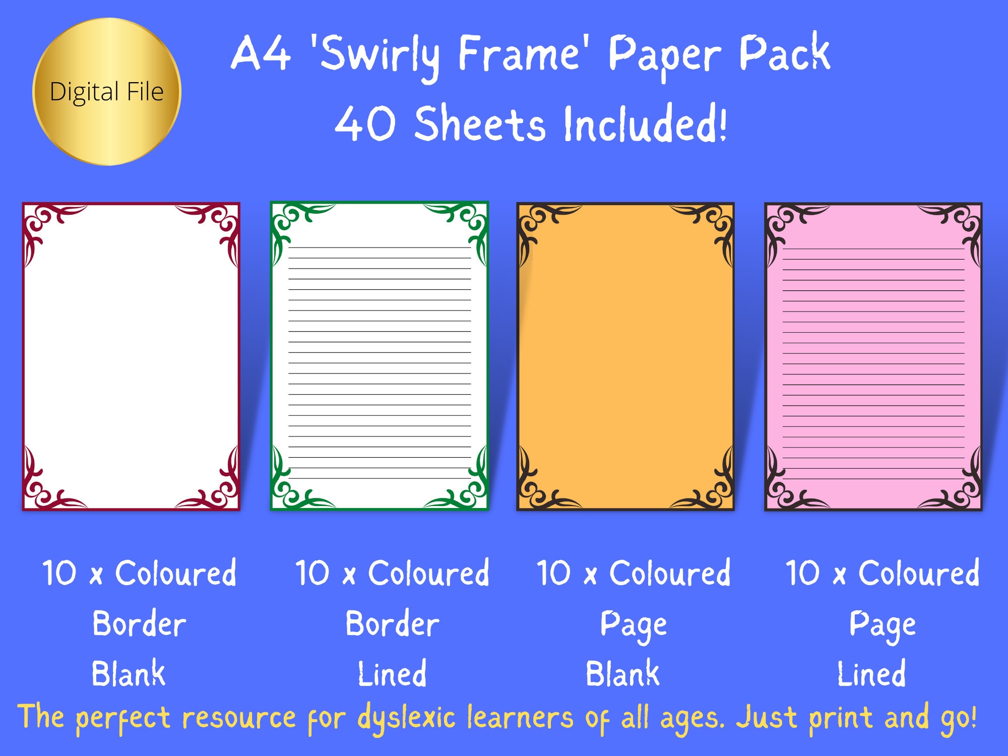 Dyslexia Digital Coloured Paper Digital A4 Paper for Printing Etsy UK