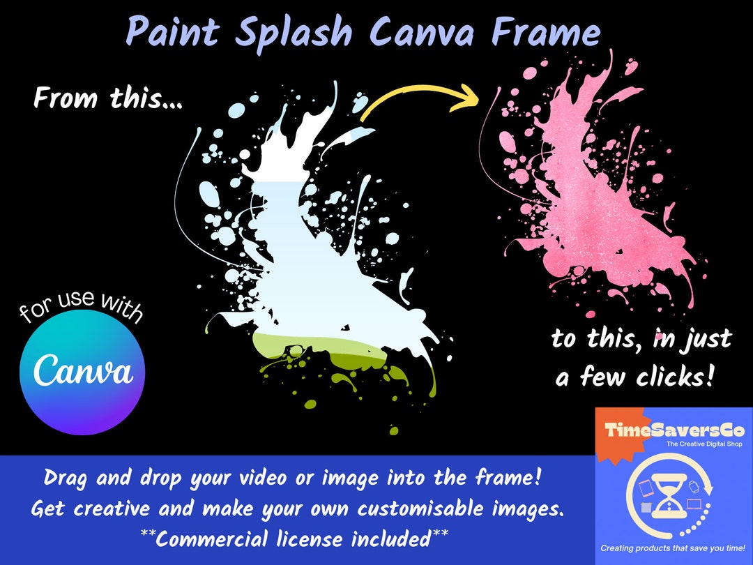 Paint Splash Canva Frame, Drag and Drop Photo Canva Template, Create