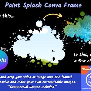 Paint Splash Canva Frame, Drag and drop photo Canva template, Create your own paint splatter sublimation PNG files, Commercial use included