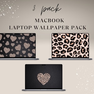 Desktop Wallpaper für MacBook, Laptop Wallpaper, Leopard Print Wallpaper für Desktop, Dark Grey Leopard MacBook Wallpaper Pack von drei