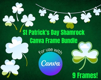 St Patrick's Day Shamrock Canva Frame template, Shamrock png creator, Drag and drop St Patrick's Day Canva template, Shamrock PNG Canva