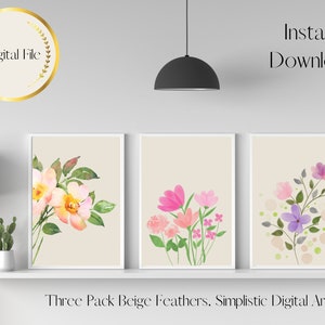 Wall Art Watercolour Flowers x 3, Instant Download, Home Decor, Digital Download, Printable Wall Art, Art, Minimalistic Home Decor, Simple