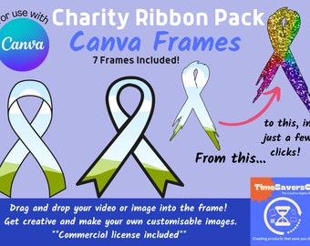 Canva Frame  Bundle,Awareness Ribbon Canva Frame, Add your own photo, Canva template, Create your own PNG, Charity Ribbon PNG Commercial use
