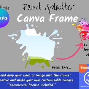 Paint splatter Canva Frame, Drag and drop photo Canva template, Create your own splatter shape sublimation PNG files Commercial use included