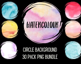 Aquarel achtergrond PNG bundel, 30 cirkel achtergrond png, aquarel png sublimatiebestand, Instant digitale download png