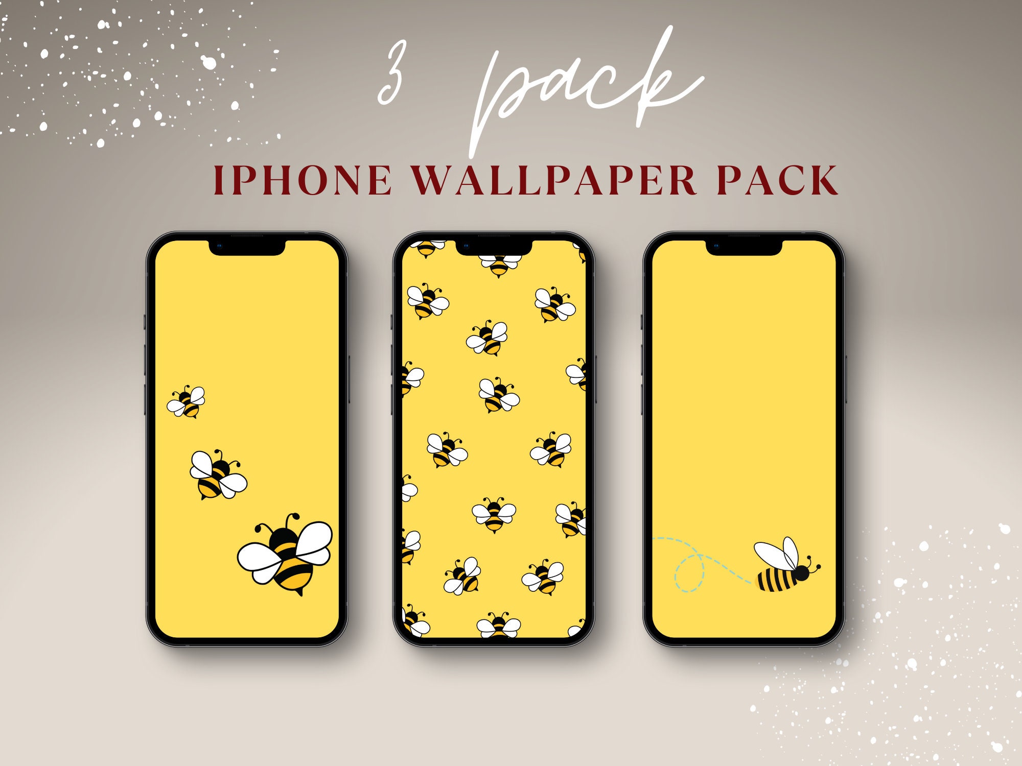 iPhone Wallpapers Bumble Bee, 3 Pack of Cell Phone Wallpaper, Bumble Bee Phone Wallpaper, Yellow Wallpaper Apple iPhone, Phone Background