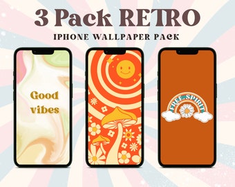 Retro IPhone Wallpaper, Groovy Phone Wallpaper, 3 Pack of neutral Cell Phone Wallpaper, Inspirational Quotes, iPhone Wallpapers retro print