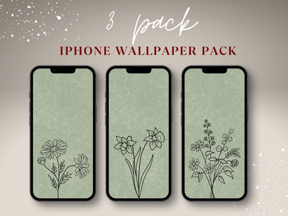 Sage Green iPhone Wallpapers, 3 Pack of Cell Phone Wallpaper, Sage Green Flower Wallpapers, Floral iPhone Wallpapers, Flower wallpapers