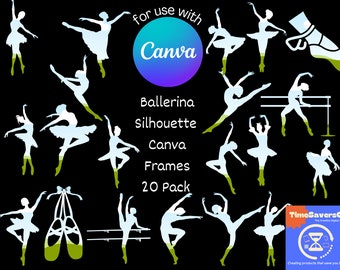 Canva Frame bundle, Ballerina clipart, Canva Frame template, Drag and drop photo, Commercial use, Ballet PNG, Canva template frame