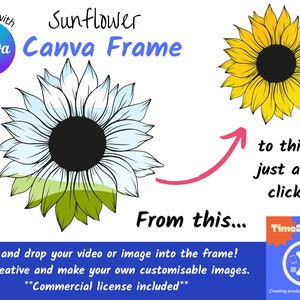 Cornice tela girasole, trascina e rilascia modello tela foto, Crea il tuo PNG girasole, elemento di design modificabile, Uso commerciale incluso