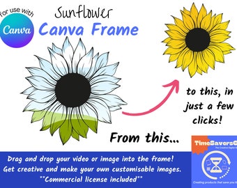 Sunflower Canva Frame, Drag and drop photo Canva template, Create your own Sunflower PNG, editable design element, Commercial use included