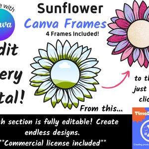 Erstellen Sie Ihre eigenen Clipart, Voll bearbeitbarer Sonnenblumen-Canva-Rahmen, Jeder Abschnitt bearbeitbar, Erstellen Sie Ihre eigene PNG, Canva-Vorlage, Kommerzielle Nutzung