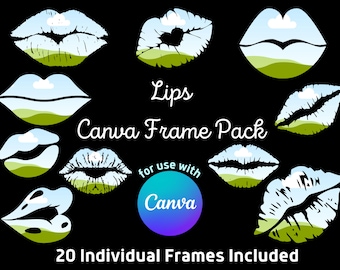 Lippen Canva Rahmen Bundle, Valentines Canva Vorlage, Erstellen Sie Ihre eigenen Lippen PNG, editierbaren Canva Rahmen, kommerzielle Nutzung inbegriffen