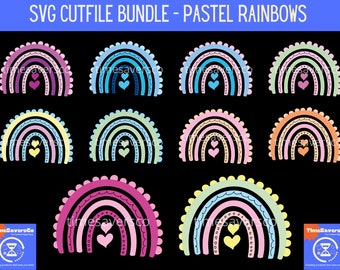 Pastel Rainbows SVG bundel, Cricut Rainbow Svg, PNG voor sublimatie, Rainbow SVG gesneden bestand, Boho Rainbow SVG-bestand, Pastel hand getrokken regenbogen