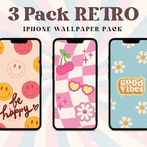 Retro IPhone Wallpaper, Retro Quote Phone Wallpaper, 3 Pack of groovy Cell Phone Wallpaper, iPhone Wallpapers retro print, Retro font