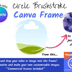 Bearbeitbarer runder Pinselstrich Canva-Rahmen, Drag & Drop-Foto-Canva-Vorlage, kommerzielle Nutzung inbegriffen, Erstellen Sie Ihren eigenen Kreis Sublimation PNG
