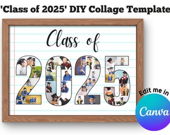 Class of 2025 Photo Collage Template, Printable Collage, Pupil end of year gift, Canva Template, Senior kindergarten Graduation gift