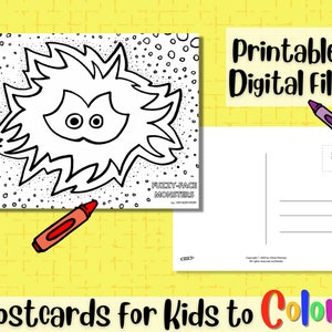 10 cartões postais imprimíveis para as crianças colorirem! Cartões infantis, cartões postais criativos para crianças, cartão postal para colorir, download digital; Cartas