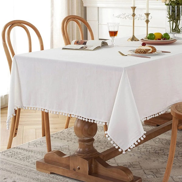 Nappe en coton, Nappe, Nappe en coton de différentes tailles, rectangle, Nappe campagnarde blanche, Nappe de cuisine en coton doux