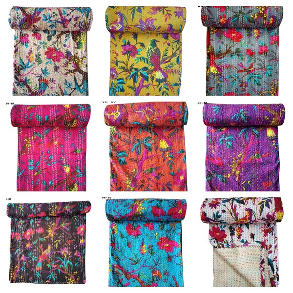 Large Selection : Cotton Kantha Indian Quilts Throw Bedspread Handmade Bedding Blanket Hippie All Sizes Coverlets