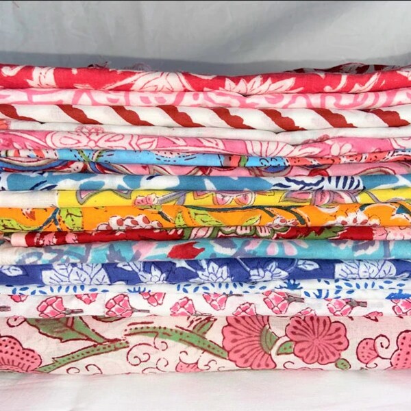 SALE On Hand Block Print Fat Quarter Fabric Bundle  Quilting /Dressmaking Hand Printed Running Fabric 100 % Pure Cotton Fabric