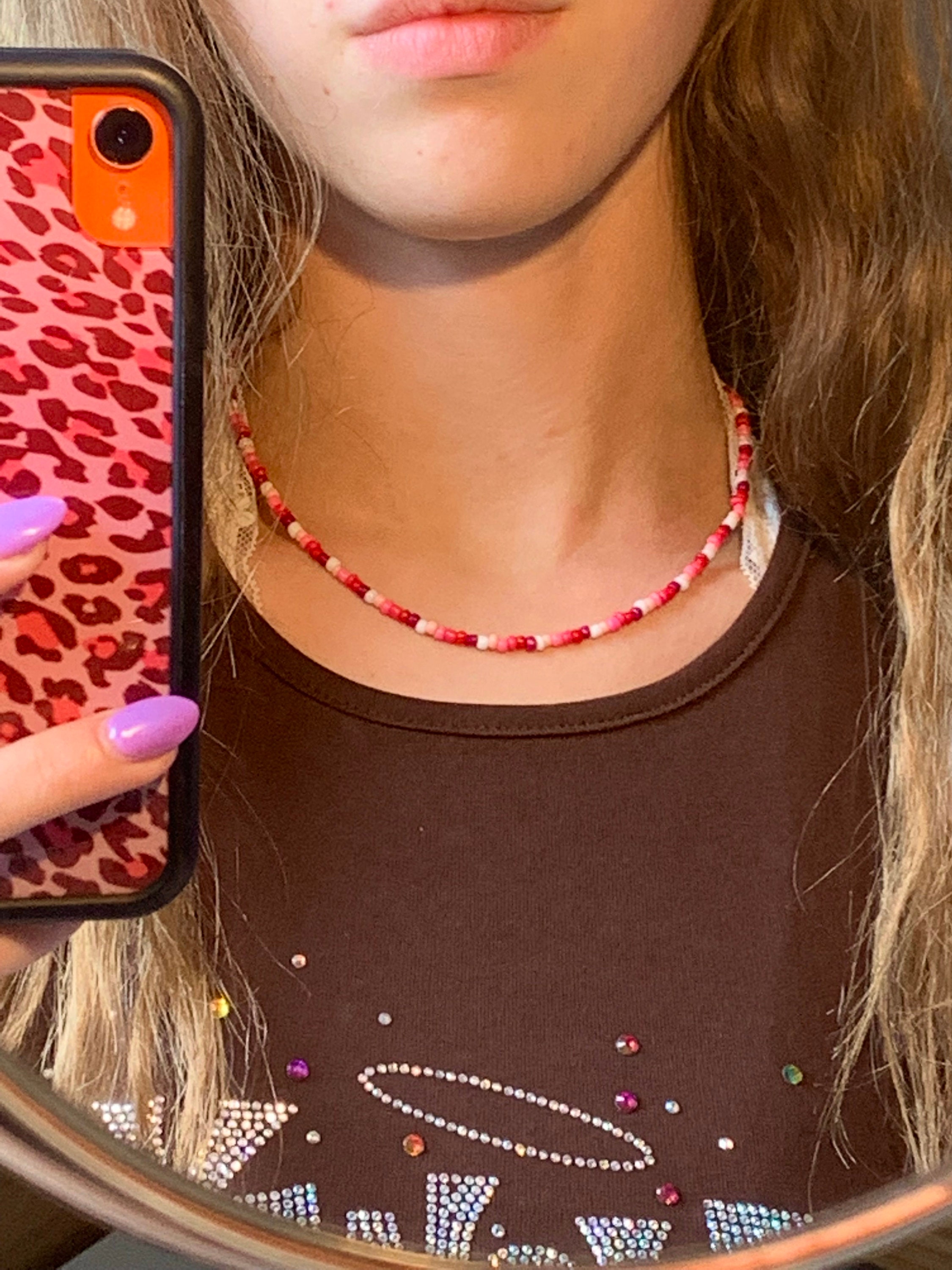 pink handmade pinterest inspired beaded necklace