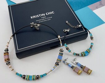 Parure collier avec pendentif, bracelet et boucles d'oreilles