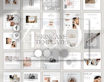 Social Media Manager Skincare Instagram Post Templates: Beauty Branding Canva CANVA TEMPLATE