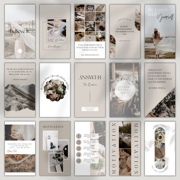 Beige Minimalist Instagram Story Templates Canva, Social Media Branding Kit, Highlight Covers, Small Business