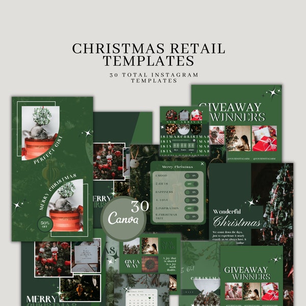 Instagram Christmas Template for Canva| Winter Holiday Sale Engagement Templates| Green Instagram Christmas Post and Story Template Flyer