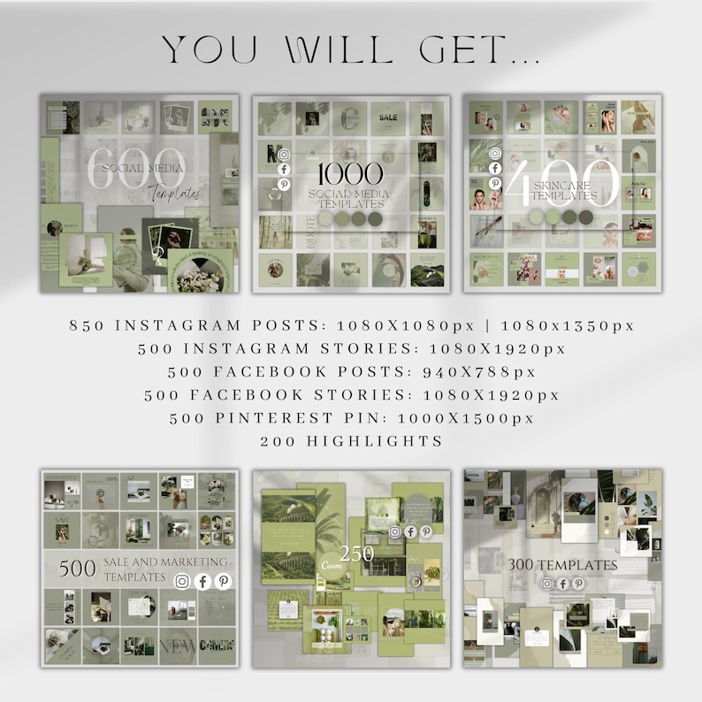Editable Canva Social Media Templates Green Instagram Branding Kit ...