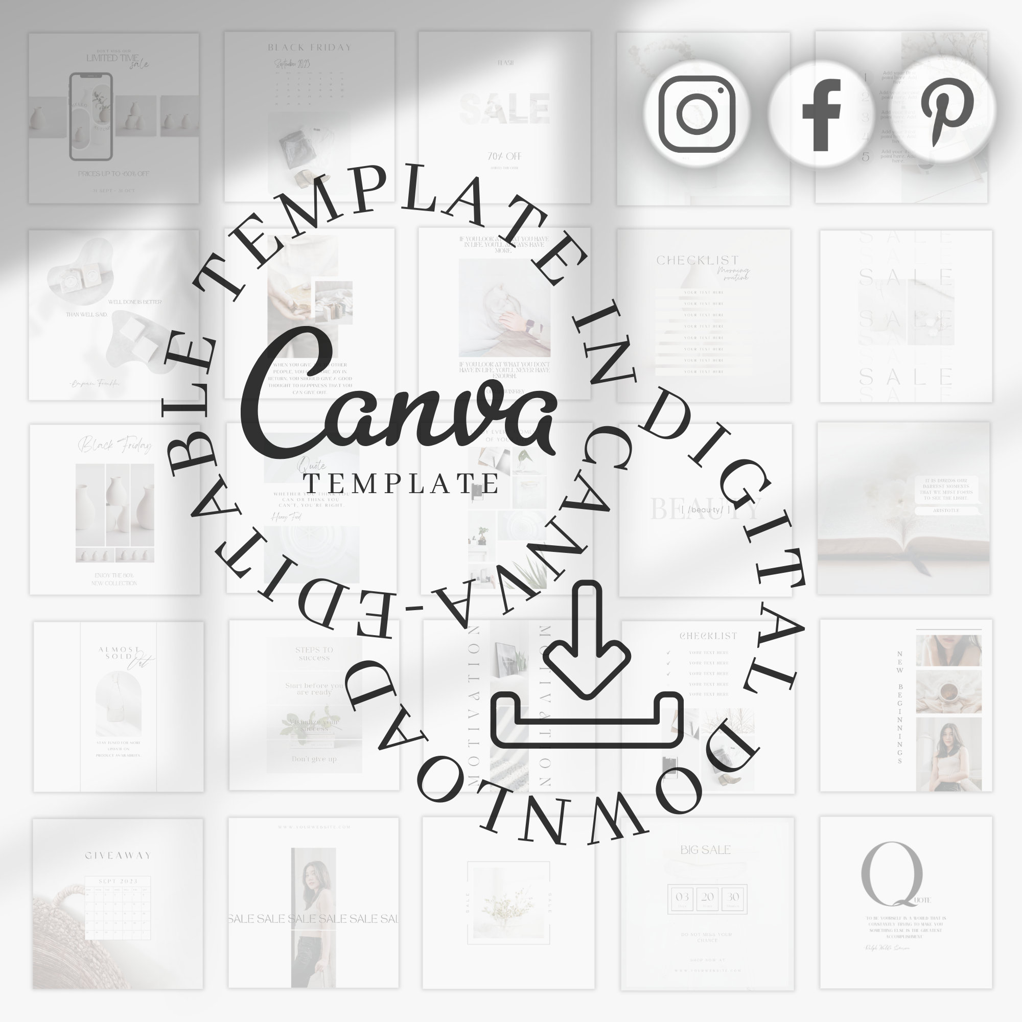 3000 White Instagram Canva Bundle | Social Media Templates for Posts ...