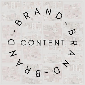 K&ouml;nnte beinhalten: Ein Grafikdesign mit dem Text "BRAND - CONTENT - BRAND" in Schwarz auf wei&szlig;em Hintergrund. Der Text ist von einem Raster kleinerer Bilder umgeben, die jeweils ein anderes Design haben.