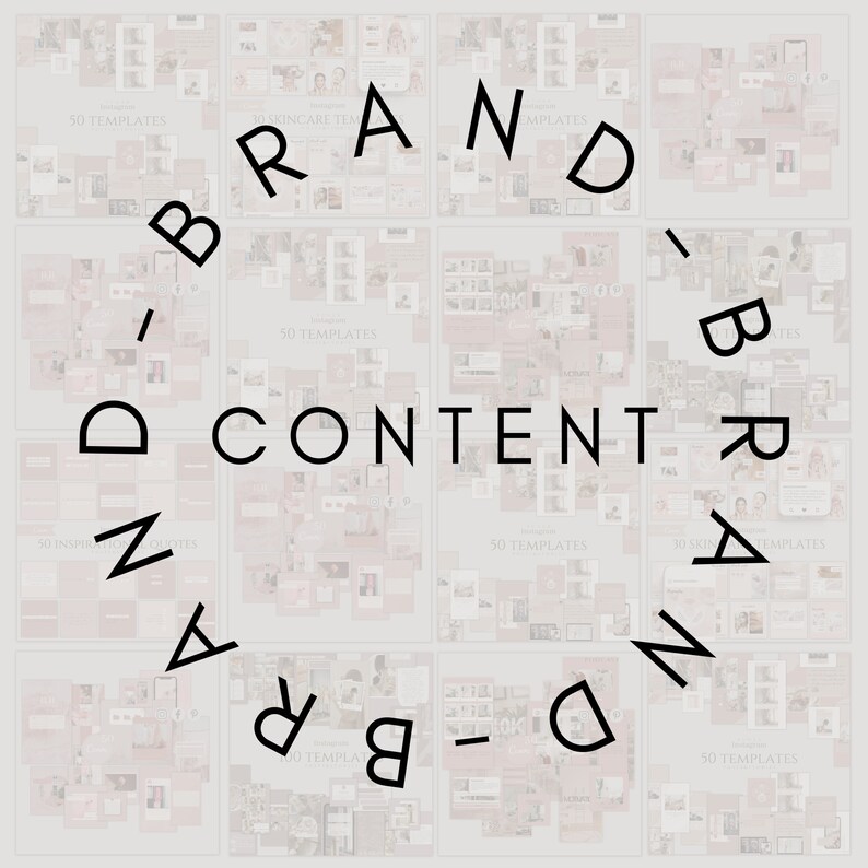 K&ouml;nnte beinhalten: Ein Grafikdesign mit dem Text "BRAND - CONTENT - BRAND" in Schwarz auf wei&szlig;em Hintergrund. Der Text ist von einem Raster kleinerer Bilder umgeben, die jeweils ein anderes Design haben.