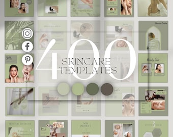 Green Skincare Instagram Canva Templates, 400 Salon Bundle
