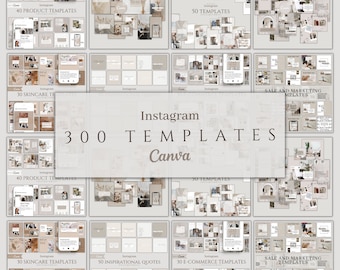 300 Neutral Instagram Post Templates: Mega Bundle Canva Kit (PDF)