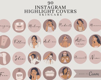90 Esthetician Instagram Highlight Icons: Pink Skincare Covers (Editable Canva Template)