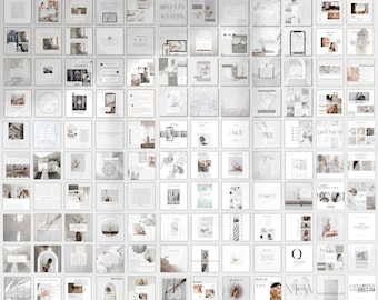 Social Media Canva Bundle, White Branding Templates for Posts Stories Facebook Blogger Kit