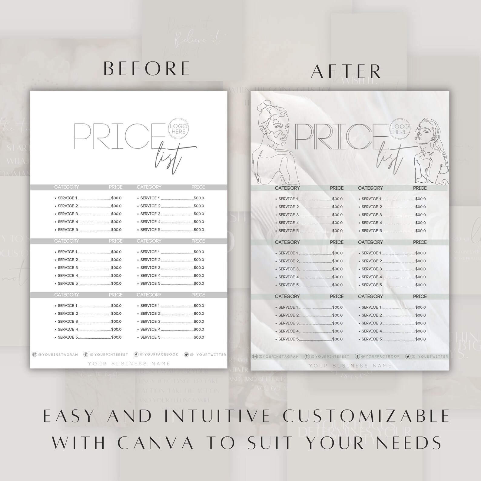 Price List Template Services Price List Price List for Etsy