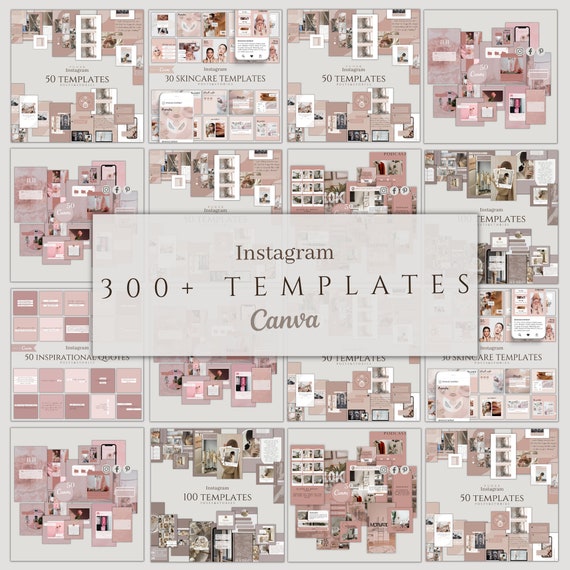 Pink Instagram Canva Templates, 300 Business Post and Stories Pack