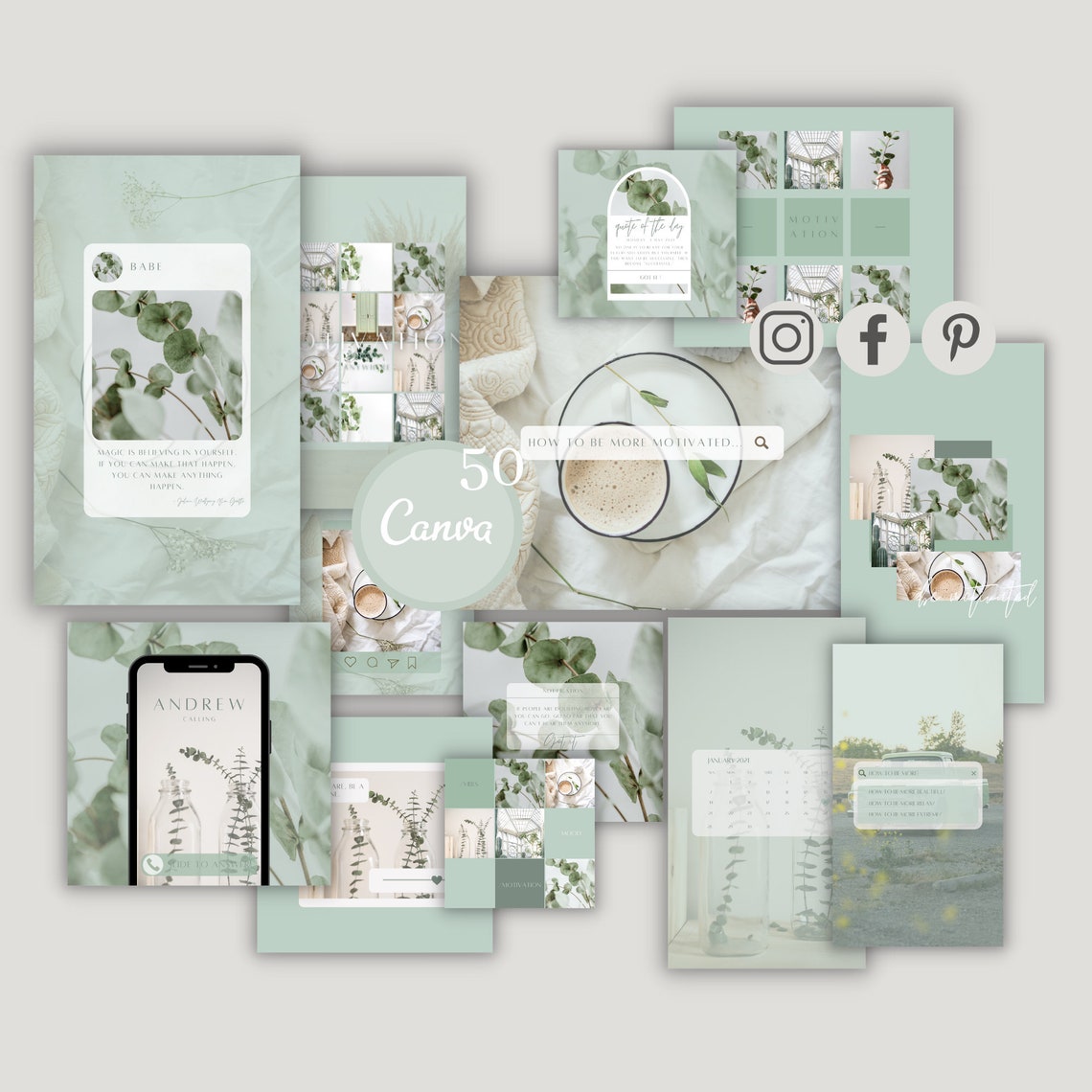Green Instagram Canva Templates Facebook Post Templates | Etsy