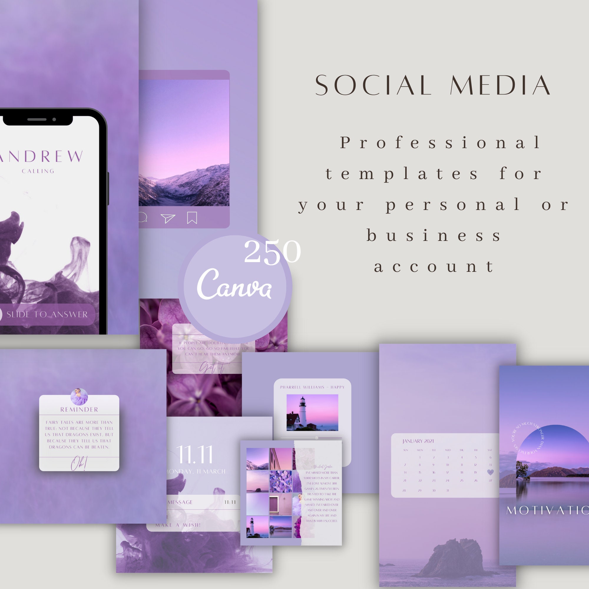 Purple Instagram Templates: Canva Social Media Branding Kit (digital ...